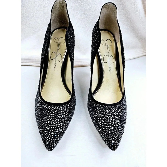 Jessica Simpson Size 8M Women's Black Studded Pointed Toe Slip On Stiletto Heels - Picture 1 of 13